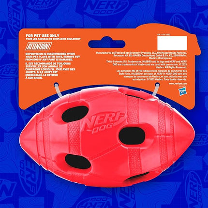 Nerf Dog Rubber Football Dog Toy with Interactive Squeaker and Crunch, Lightweight, Durable and Water Resistant, 6 Inch Diameter for Medium/Large Breeds, Single Unit, Red