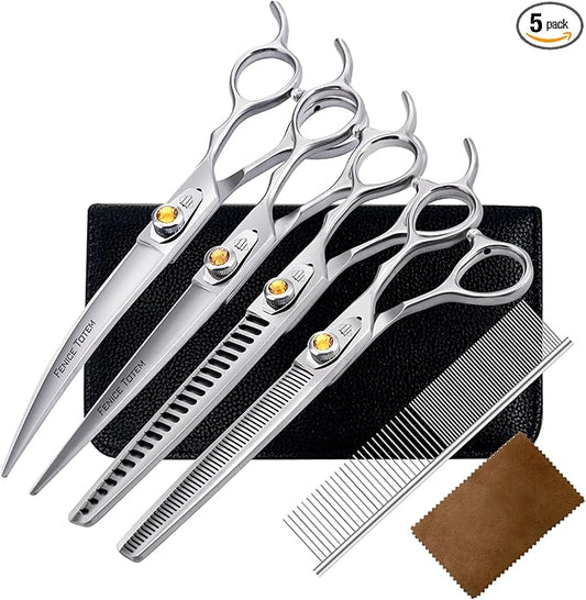 Fenice Professional Dog Grooming Scissors: Shears Set for Dogs Trimming Made Of Japanese 440C Stainless Steel Yellow Diamond