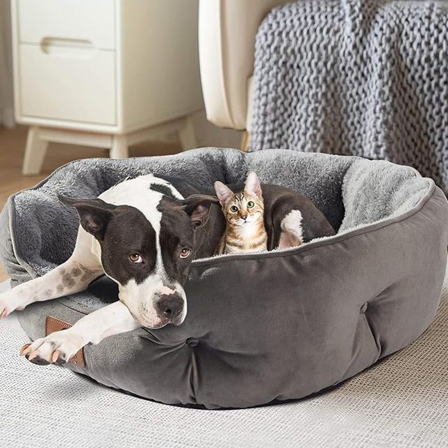 Asvin Large Dog Bed for Large Dogs, Cat Beds for Indoor Cats, Pet Bed for Puppy and Kitty, Extra Soft & Machine Washable with Anti-Slip & Water-Resistant Oxford Bottom, Grey, 35 inches