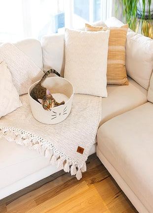 Catstages Bed & Basket Retreat 2-in-1 Cat Bed with Removable Cushion, Plush Cotton Rope, White, 15 in – Versatile Pet Bed and Toy Storage Basket