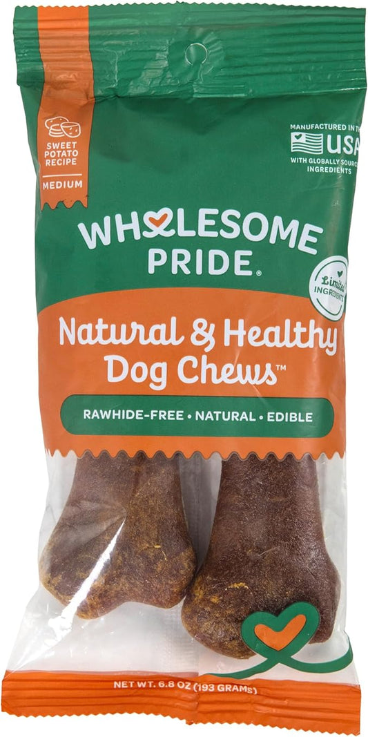 Wholesome Pride Natural & Healthy Sweet Potato Highly Digestible Dog Chews, USA Made, Medium - 2 Pack