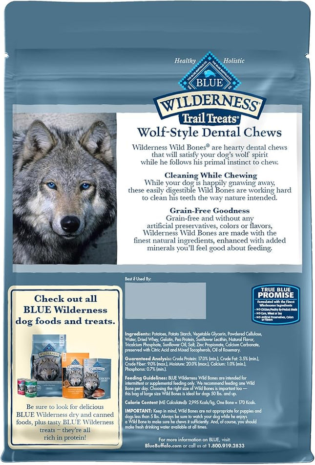 Blue Buffalo Wilderness Wild Bones Grain-Free Dental Chews Dog Treats, Large, 27-oz Bag