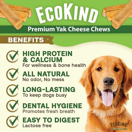 EcoKind Premium Gold Yak Cheese Himalayan Dog Chews, Dog Treats Large Breed, All Natural, High Protein Dog Chew, Cheese, Large - 18+ Chews