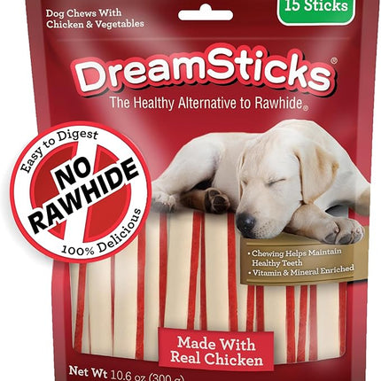 DreamBone DreamSticks With Real Chicken Chews For Dogs, 15 Count, These Easy-to-Digest Rawhide-Free Chews are a Dog’s Favorite Distraction