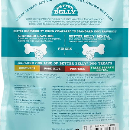 Better Belly Highly Digestible Rawhide Dental Chews, Treat Your Dog to a Chew with NO Artificial Colors or Flavors, 10 Count