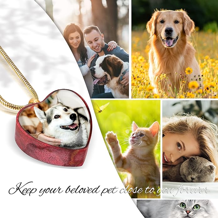 Farfume Personalized Pet Urn Necklace for Dog Cat Ashes Cremation Pet Memorial Customized Photo Text Engraving Pendant Keepsake Funeral Jewelry