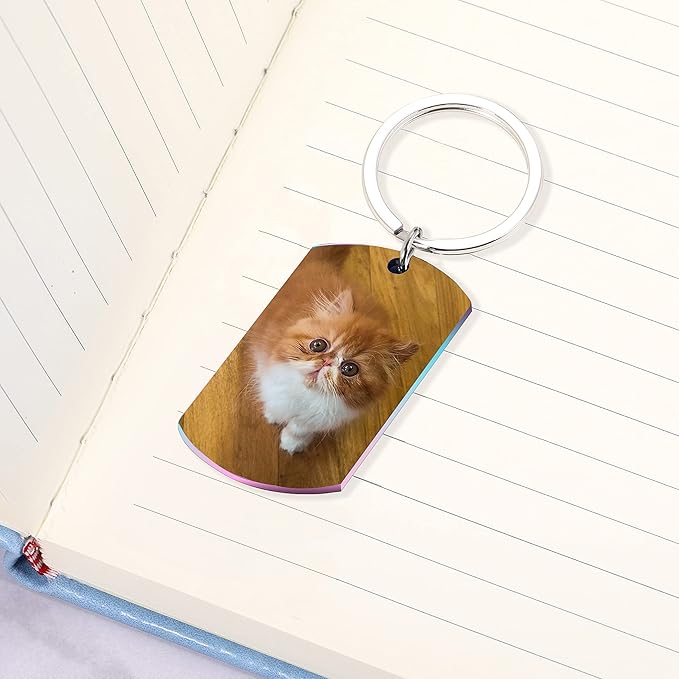 Funnylife Personalized Pet Memorial Keychain for Cats Stainless Steel Custom Pet Photo Memory Keepsake Loss of Cat Sympathy Gifts Cat Pass Away Gifts