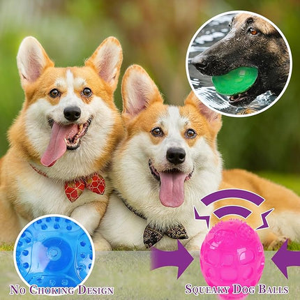 3'' Squeaky Dog Toy Balls for Lagre Medium Breed, Indestructible Dog Balls for Playing, Fetching & Retrieving, Durable Aggressive Chewers, 3 PCS Red+Blue+Green