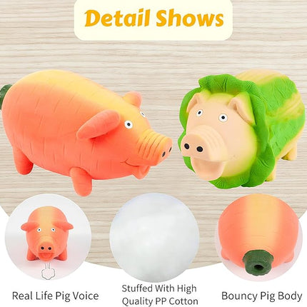 3-Pack Squeaky Vegetable - Shaped Pig Dog Toys with Grunts & Oinks,Durable Rubber Puppy Chew Toys with Interactive Latex Design