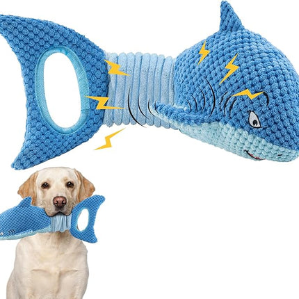 LEGEND SANDY Dog Toys for Aggressive Chewers, Large Dog Toys to Keep Them Busy, Interactive Squeaky Pet Toys, Tug of War, Crinkle Blue Shark (Blue)