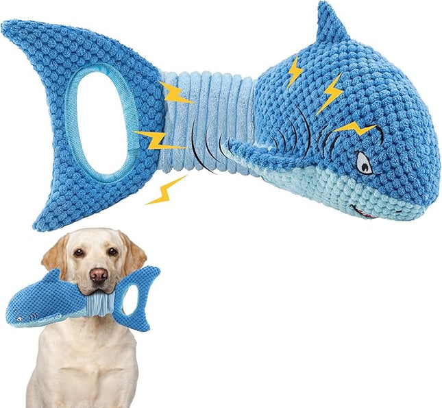 LEGEND SANDY Dog Toys for Aggressive Chewers, Large Dog Toys to Keep Them Busy, Interactive Squeaky Pet Toys, Tug of War, Crinkle Blue Shark (Blue)