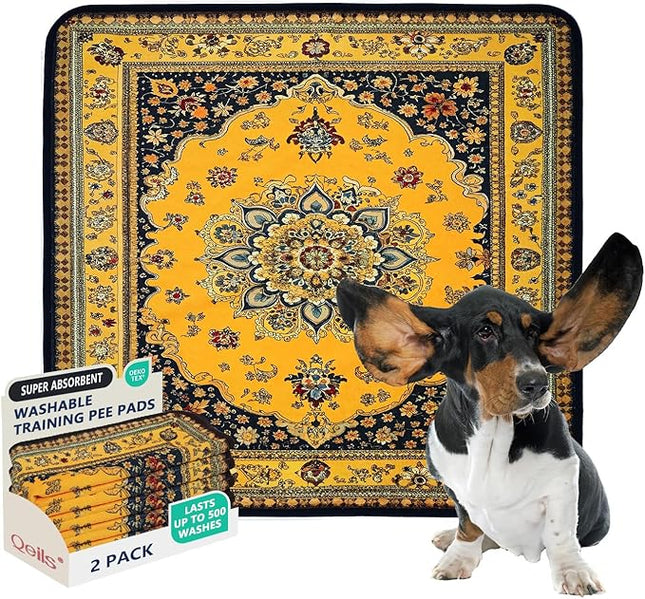 Qeils Washable Pee Pads for Dogs, 2 Pack Reusable Puppy Pads 36"x36" Super Absorbent Leakproof Dog Training Pads, Non-Slip Potty Pads for Crate, Floor, Couch, Whelping Pads Litter Mat Puppy Supplies