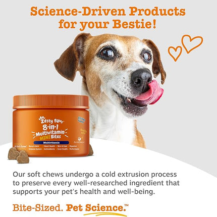 Zesty Paws Dog Multivitamin, Chewable Dog Vitamins and Supplements for Hip & Joints, Skin & Coat, Omega 3 Fish Oil for Dogs- Senior & Puppy Multivitamin - Chicken Mini Bites- 90ct