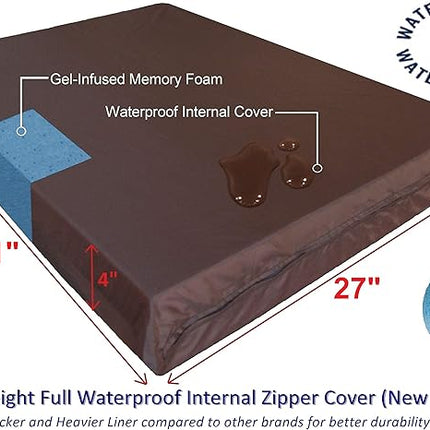 Dogbed4less Orthopedic Gel Memory Foam Pet Dog Bed, Waterproof Liner with External Microsuede Cover and Bonus Antislip Cover (Microsuede Gray, 41"X27"X4" Inches)