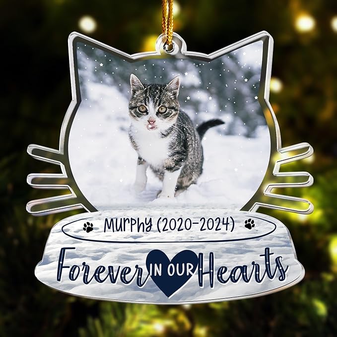 Pavo Acrylic Ornament, Forever in My Heart - Personalized Pet Memorial Photo Ornament, Custom Pet Memorial Keepsake, Perfect Christmas Memorial Gift for Pet Lovers, Dog Mom, Cat Mom (Loss of Cat)
