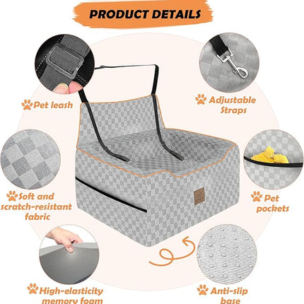 Large Dog Car Seat for Back Seat – Removable Dog Booster Seat & Washable Pet Car Seat for Medium & 2 Small Dogs up to 60lbs – Safety Straps & Storage Pocket – Travel & Home Use (Gray)