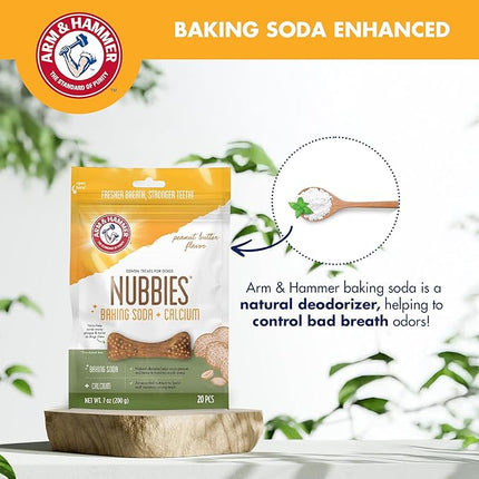 Arm & Hammer for Pets Nubbies Dental Treats for Dogs with Baking Soda and Calcium, Treat Chews Help Fight Bad Breath, Plaque & Tartar without Brushing, Peanut Butter, 20 Pcs (Packaging may vary)