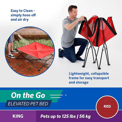 Coolaroo On-The-Go Elevated Dog Bed - Foldable Pop-Up Travel Dog Bed with Breathable, Moisture-Resistant Fabric, Carry Bag Included, Lightweight & Portable, Red, Extra Large