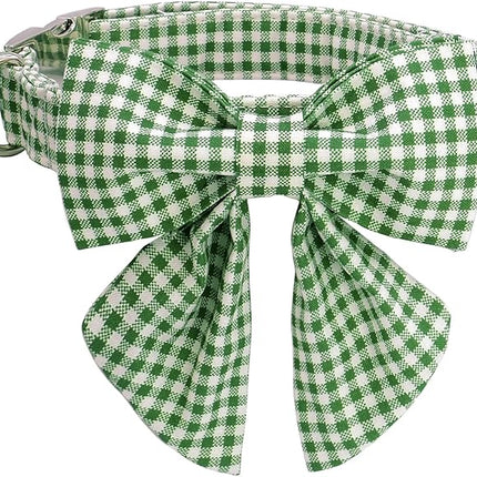 Lionet Paws Dog Collar with Sailor Bow, Durable Adjustable and Comfortable Green Bowtie Collar for Dogs, X-Large, Neck 16-26in