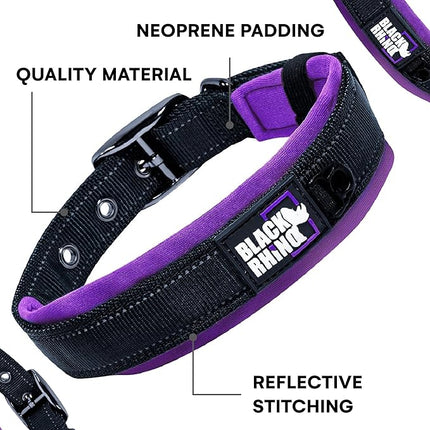 Black Rhino Reflective Dog Collar - Heavy Duty Adjustable Comfort Collar with Ultra Soft Neoprene Padding for All Breeds - Weatherproof, Lightweight Dog Collars for Medium Dogs (Medium, Purple/Black)