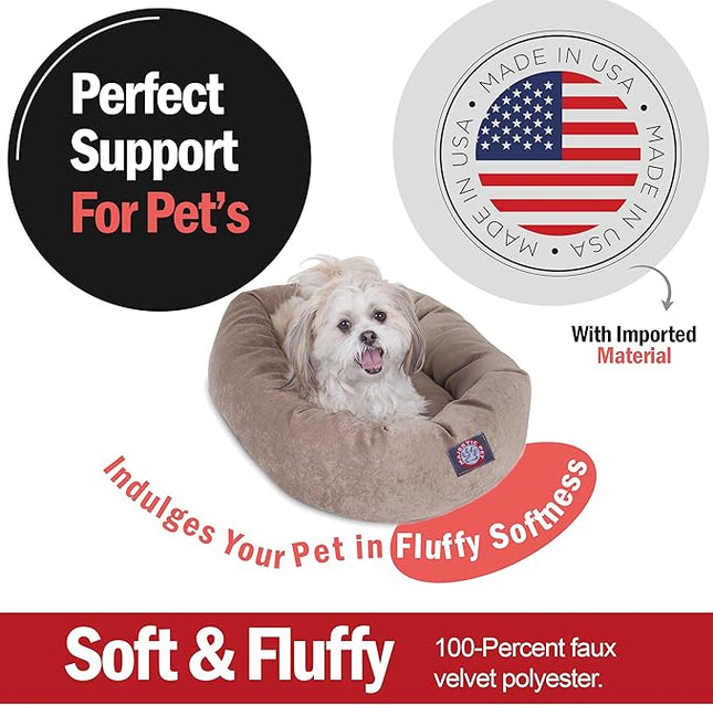 Majestic Pet 24 Inch Micro Velvet Calming Dog Bed Washable – Cozy Soft Round Dog Bed with Spine for Head Support - Fluffy Donut Puppy Mat 24x19x7 (inch) Small - Pearl