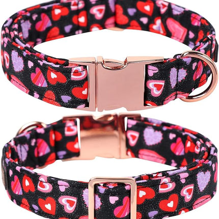 Lionet Paws Valentines Dog Collar Bowtie, Dog Bowtie Collar with Metal Buckle for Dogs, Adjustable Fabric Black Dogs Collars Girl Boy, XL, Neck 16-26 in