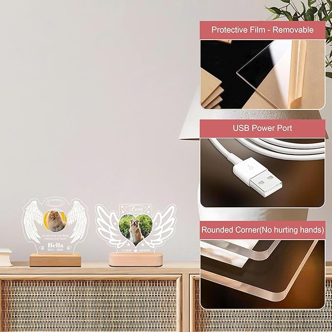 Personalized Pet Memorial Gifts, Dog Memorial Gifts for Loss of Dog, Pet Loss Gifts in Memory of Dog Night Lights, Custom Dog Memorial Plaque, Cat Memorial Photo Frame, Pet Sympathy Gifts