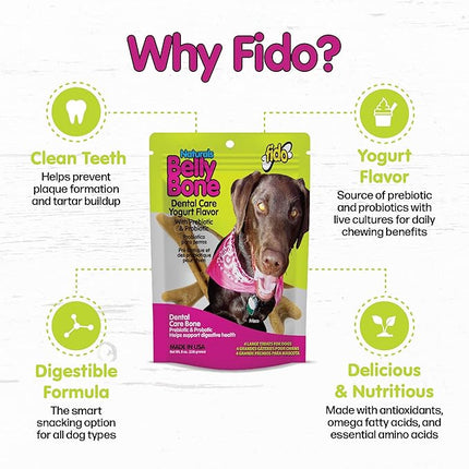 Fido - Belly Bones for Dogs, 4 Yogurt Flavor Large Dog Dental Treats (Made in USA) - 4 Count Dog Treats for Large Dogs - Plaque and Tartar Control for Fresh Breath, Digestive Health Support