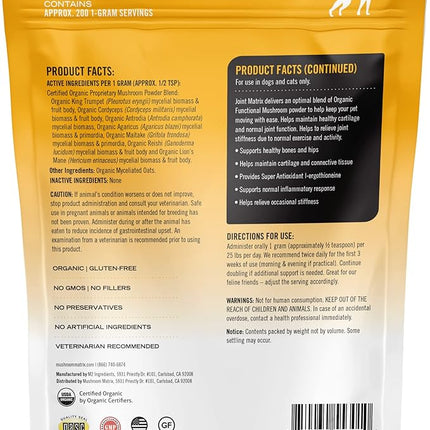 Om Mushroom Matrix Mushroom Joint & Hip Pet Supplement, Promotes Resilient Bones & Joints for Dogs & Cats, 200 Grams, 7.1 oz