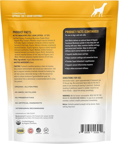 Om Mushroom Matrix Mushroom Joint & Hip Pet Supplement, Promotes Resilient Bones & Joints for Dogs & Cats, 200 Grams, 7.1 oz