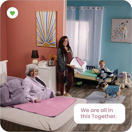 IMPROVIA® Washable Underpads, Heavy Absorbency Reusable Incontinence Pads for Kids, Adults, Elderly, and Pets, Waterproof Protection Floor (Pink and White, 34" x 52" - Pack of 2)