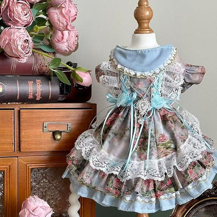 Fashion Sweet Puppy Dog Lace Princess Dress for EXTRAL Small and Small Dog C-Blue X-Large