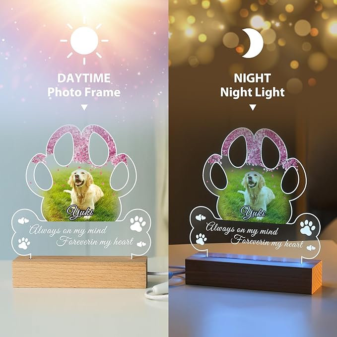 Pet Memorial Gifts for Dogs, Personalized Pet Memorial Night Lights, Dog Memorial Gifts for Loss of Dog, Loss of Dog Sympathy Gift, Dog Bereavement Remembrance Picture Frame (Design-C)