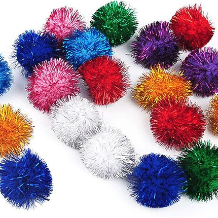 20 Pack 2 Inches Sparkle Balls for Cats, Large Size, Glitter Pom Poms Fuzzy Balls for Cats, Kitten Indoor Assorted Color Random