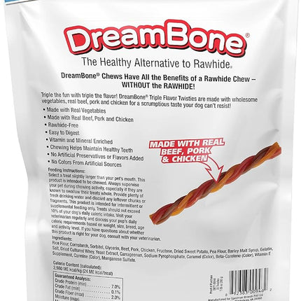 Dreambone Triple Flavor Twisties, 25 Count, Rawhide-Free Dog Chews Made with Real Beef, Pork & Chicken, 7.05 Ounce (Pack of 1)