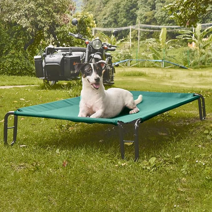 pettycare Elevated Outdoor Dog Bed - Dog Cots beds for Medium Dogs, Waterproof Raised Dog Bed Easy to Assemble, Cooling Elevated Dog Bed with Teslin Mesh, Durable, Non Slip, Up to 40 lbs,Green