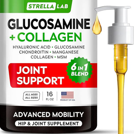 STRELLALAB Liquid Glucosamine for Dogs w/Collagen (16 OZ) - All-Natural Hip & Joint Supplement, Glucosamine Chondroitin for Dogs, MSM & Collagen for Dogs Mobility, Joint Pain Relief for Small & Large