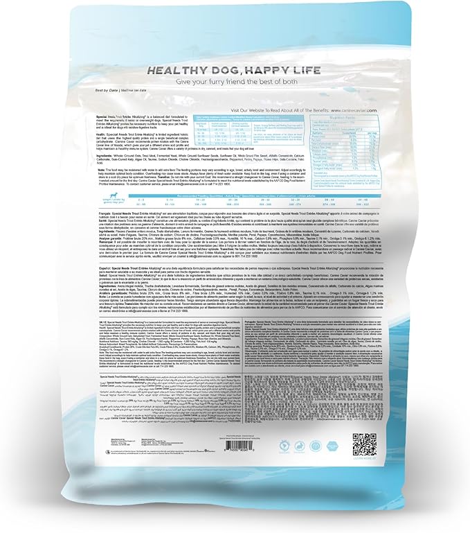 Canine Caviar - Special Needs: Trout & Whole Ground Oats, Alkaline Dry Dog Food, Limited Ingredients, Gluten-Free, Based on Science & Research, Veterinary Alternative Diet (11 Pound Bag)
