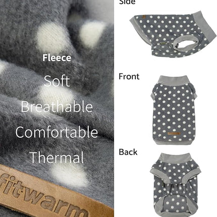 Fitwarm Polka Dot Dog Sweater - Cozy Winter Clothes for Small Dogs, Boy and Girl, Fleece Pullover Jacket, Light Grey and Dark Grey, White, Small