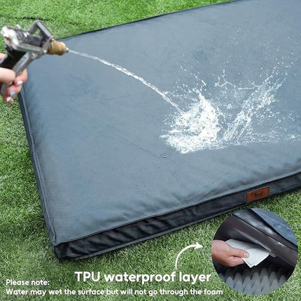 Large Outdoor All Weather Dog Bed, Waterproof Pet Bed for Large Dogs, Orthopedic Egg Crate Foam with Washable Removable Oxford Cooling Cover, 36x27 Inch, Blue