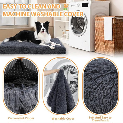 XL Orthopedic Dog Beds Large Sized Dog, Washable Dog Bed with Removable Cover, Waterproof Dog Crate Bed with Non-Slip Bottom, Fluffy Pet Bed 41×27 Inch, Dark Grey