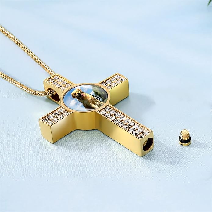 Farfume Personalized Pet Urn Necklace for Dog Cat Ashes Cremation Pet Memorial Customized Photo Text Engraving Pendant Keepsake Funeral Jewelry