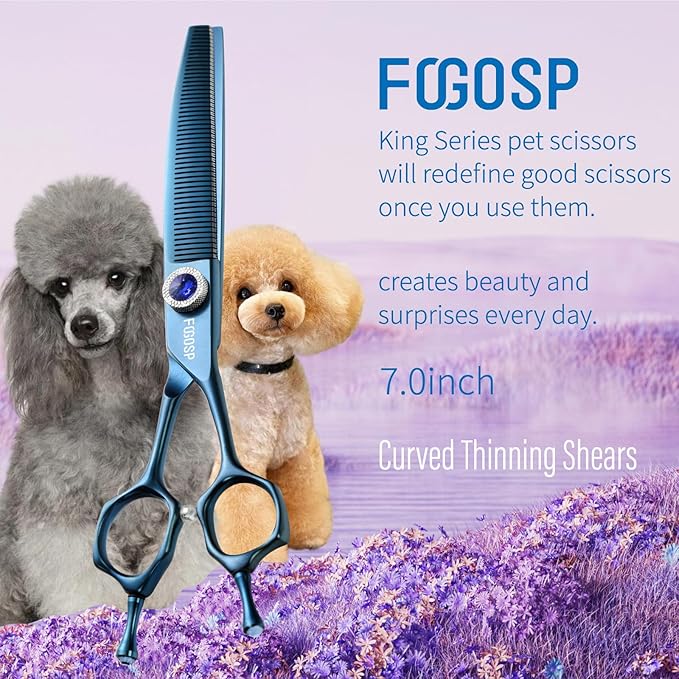 Professional Curved Thinning Dog Grooming Scissors 7'' Curved Thinner Shears for Dogs Pet 52 Teeth Japan VG10 Sharp and Smooth(7Curved Thinner, Blue)