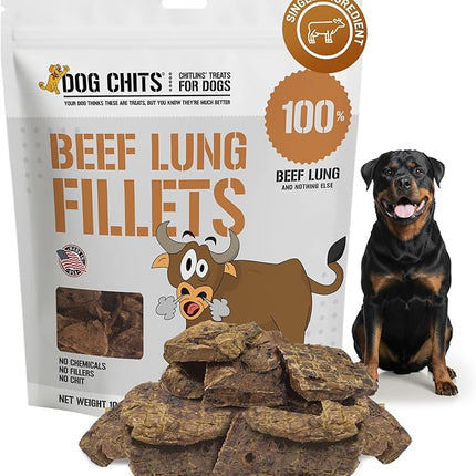 Dog Chits Beef Lung Fillets Dog and Puppy Treats – All Natural Chews for Dogs – Grain-Free, High-Protein, Low Fat Single Ingredient Dog Treat – Ideal for All Dogs – Large, 10 oz – Made in USA