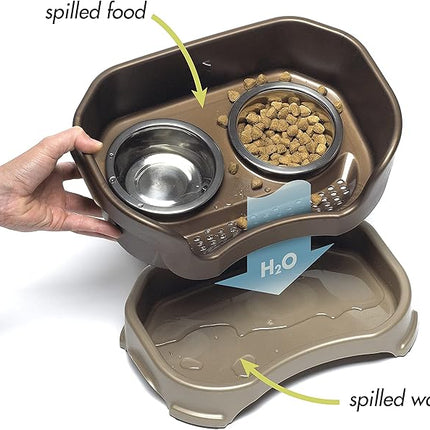 Neater Feeder Deluxe Mess Proof Cat Bowls Elevated for All Breeds – Made in USA – No Spill Raised Cat Bowls for Indoor Cats w/Leg Extensions – Stainless Steel Cat Food and Water Bowl Set - Bronze