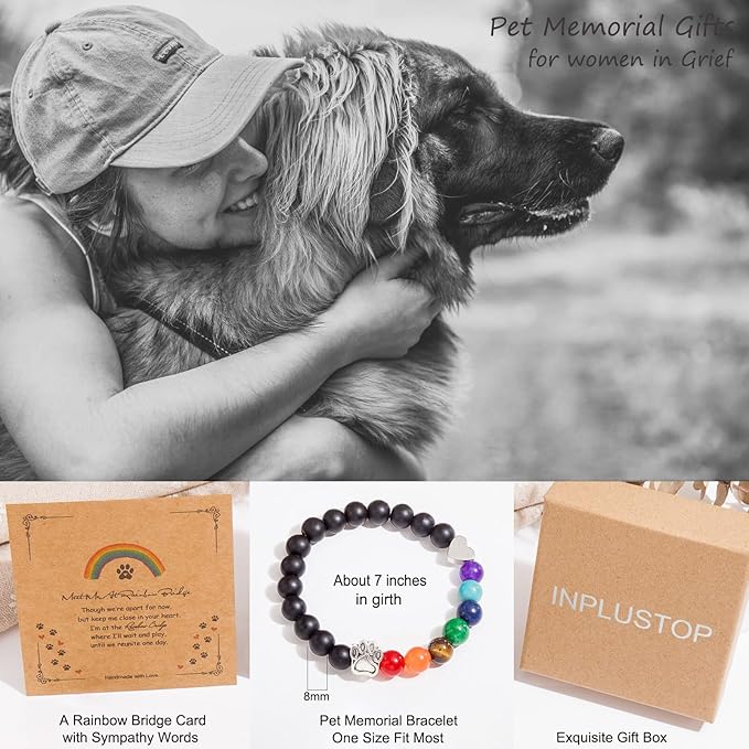 Pet Memorial Bracelet - Rainbow Bridge Memorial for Women & Men, Sympathy Gift for Loss of Dog or Cat