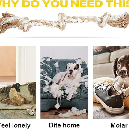Fida Dog Rope Toys for Large/Medium Aggressive Chewers, Tough Rope Chew Toy,Natural Cotton 3 Knots