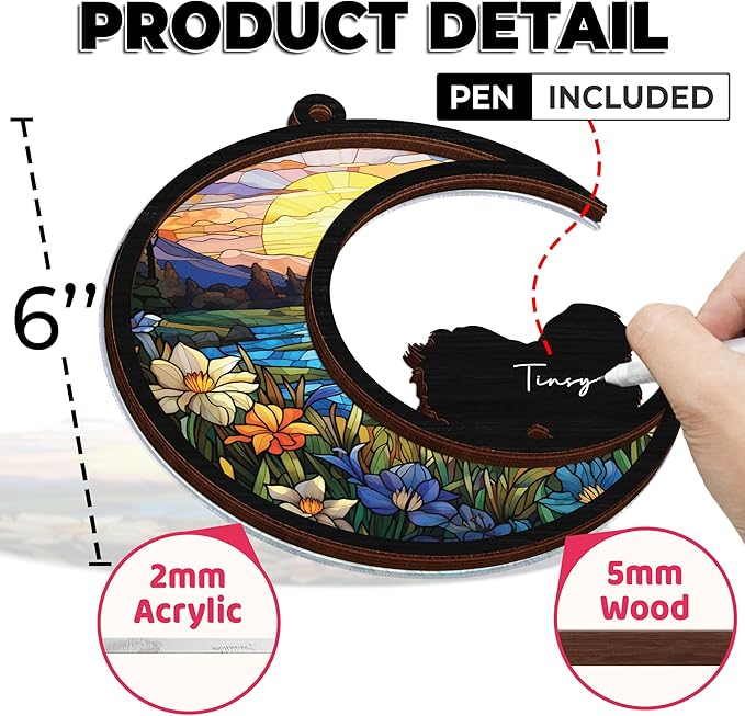 6'' Coton De Tulear Dog Memorial Suncatcher Personalized Name Dog Breed Pet Ornament Window Car Hanging Sympathy Gift for Loss of Pet Passed Away Remembrance Gift for Dog Lovers SCD-B11-6-30