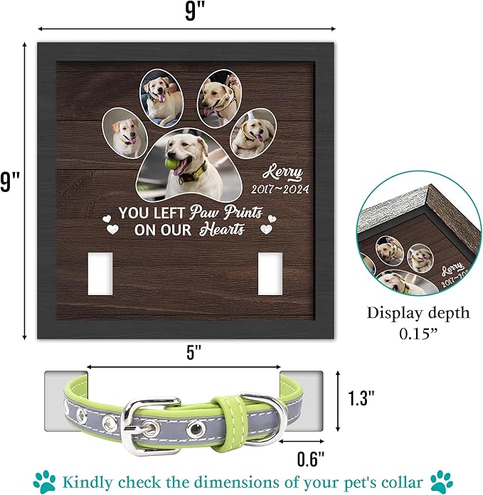 Personalized Pet Memorial Gifts for Dogs, Dog Memorial Gifts for Loss of Dog, Pet Remembrance Gift Dog, Custom Dog Memorial Collar Plaque, Pet Memorial Gifts Cat, Pet Memorial Picture Frame