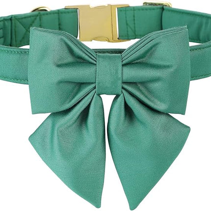 Maca Bates Jade Green Dog Collar with Cute Solid Sailor Bow Tie for Extra Small Girl Boy Dogs,Adjustbale Durable Breakaway Soft Collars with Bowtie for Female Male Puppy,Pet with Metal Buckle